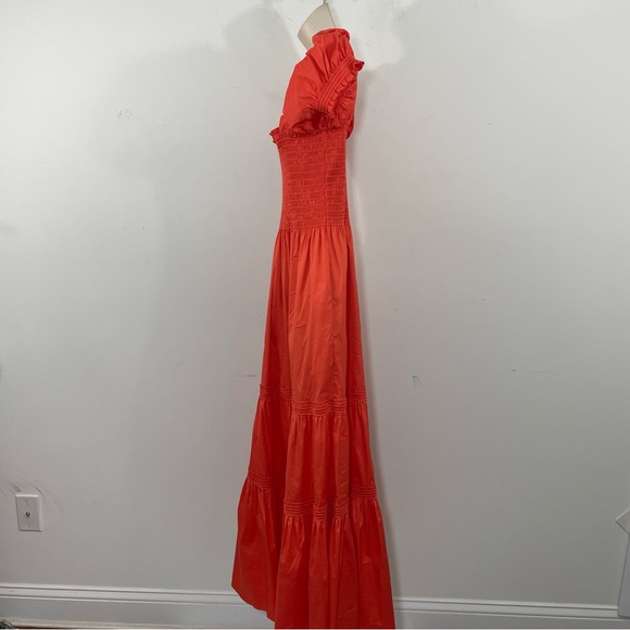Tory Burch smocked tiered midi dress size large L orange - Picture 9 of 9
